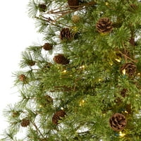 8ft. Вајоминг алпска вештачка елка со јасни LED светла и бор конуси на природно стебло