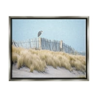 Птица од ступел се прегази наутичка плажа ограда пејзаж сликарство сив пловиј врамен уметнички печатен wallид