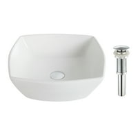 Елаво запален квадратен керамички сад за бања мијалник во бела боја со pop-up мозоци во хром