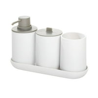 Idesign Cade 4-парчиња со цврсто печатење пластични додатоци за бања, бело