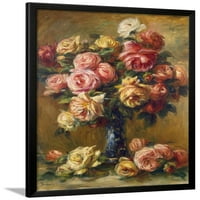 Рози во вазна, C1910, врамена уметничка печатена wallидна уметност од Pierreauguste Renoir