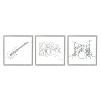 Музички инструмент „Ступел Рок и рол“ Doodles Убавина и модно сликарство Греј врамена уметничка печатена wallидна уметност, сет од 3