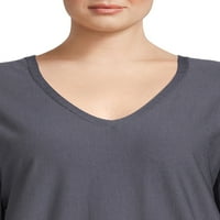 Terенски и Skyенски женски плус големина v-врат џемпер со ракави Долман, лесна