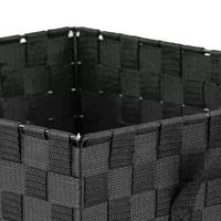 Домашни основи x-large полиестер плетен канта за складирање на ленти со рачки, црна