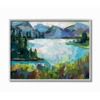 Апстрактни планини на Ступел Индустри и сликарство на езерото Бор пејзаж, врамен wallиден дизајн на wallидот