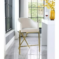 Меридијански мебел Ксавиер крем кадифена контра столче со златни метални нозе