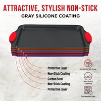 Подлога за тава за рерна за рерна со јаглерод челик со црвени силиконски рачки со црвени силиконски рачки