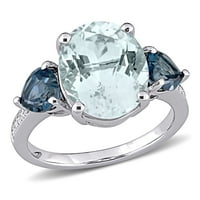 Miabella Women lense 5- CT Ice Aquamarine London London Blue Topaz Diamond Sterling Silver 3-Stone прстен