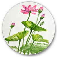 DesignArt 'розови гроздобер лотоси во езерцето vii' Традиционална метална wallидна уметност на кругот - диск
