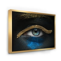 DesignArt „Девојче очи со златен ланец и сина пигмент“ модерна врамена платна wallидна уметност печатење