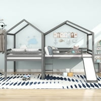 -Сапе дрво со целосна големина куќа мансарда кревет со слајд, за деца, агол мансарда кревет со скали за штитници