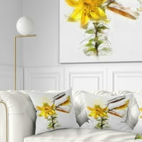 DesignArt жолто лале од лалиња со лисја - перница за цвеќиња за фрлање - 16x16