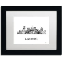 Трговска марка ликовна уметност „Балтимор Мериленд Скајлин Wb-bw“ платно уметност од Марлен Вотсон, бела мат,