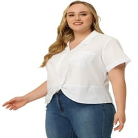 Уникатни поволни цени, женски плус големина кошула пресврт на врвовите на градите на градите, кратки ракави