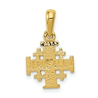 Primal Gold Karat Yellow Gold Erusalem Cross Cross Charm со ланец на кабелски јаже