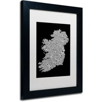 Трговска марка ликовна уметност Ирска Еир Сити Текст мапа b & w Canvas Art by Michael Tompsett, White Matte,