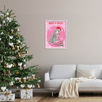 Среќна и светла Божиќна мачка празнична графичка уметност бела врамена уметничка печатена wallидна уметност