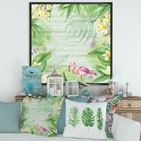 DesignArt 'Yellowолти цвеќиња, тропско зеленило со Flamingo i' модерна врамена платно wallидна уметност печатење