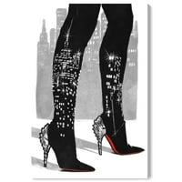 Пастата Авенија Мода и глам wallидни уметности платно ги отпечати чевлите „Градски светла“ - црна, сива боја