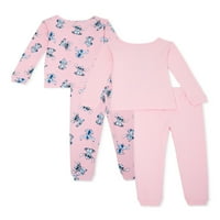 Lilo & Stitch Toddler Girl Long Sneave Snug Fit памучни пижами, сет