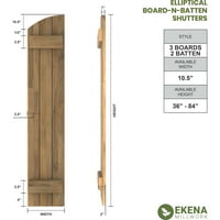 Ekena Millwork 1 2 W 81 H Americraft Три надворешни работи на табла Реал Вуд се придружи на одборот-н-batten ролетни со елипсовиден врв, Мос Грин