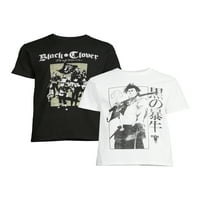 Графички маици за кратки ракави на црна детелина Машки и големи мажи, 2-пакувања, големини S-3XL