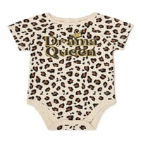 Garanimals Бебе девојки Драма кралица леопард печати краток ракав телесен ракав, големини 0 3М-24м