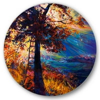 DesignArt 'Силуета на есенско дрво во зајдисонцето ’Традиционална метална wallидна уметност на кругот - диск од 29