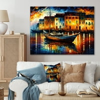 DesignArt Шарено пристаниште со риболов брод јас платно wallидна уметност