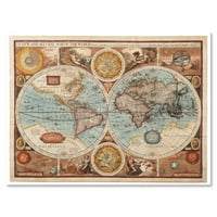 DesignArt 'Гроздобер мапа на светот viii' Гроздобер платно wallидно печатење