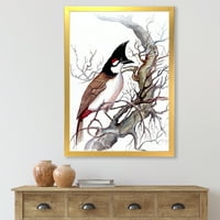 DesignArt 'Античка убава птица на гранка' Традиционална врамена уметничка печатење