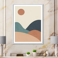 DesignArt 'Минималистички гроздобер пејзаж со езерото на зајдисонце' Модерно врамено платно wallидна уметност печатење