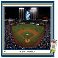 Канзас Сити Ројалс - Постер за wallид на стадионот Кауфман со Pushpins, 22.375 34