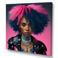 DesignArt розова и сина афроамериканка жена v платно wallидна уметност