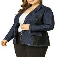 Единствени поволни цени, женски плус тексас тексас во боја на долги ракави со џебови со џебови