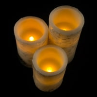 Фликерирање на запалени LED свеќи со кора од бреза- сет на батерија оперирана реална WA столб свеќи со далечински