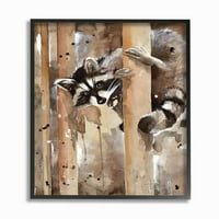 Sumn Industries ракун во шумската акварелна слика на животни, врамена wallидна уметност од Шон Парнел, 16