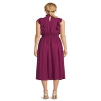 Париз со висок врат пушан цветен печатен миди фустан, големини XS - xxl