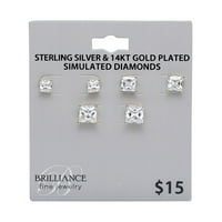 Брилијантност фино накит женски симулирана дијамантска трио квадратна обетка поставена во злато позлатено