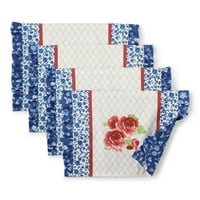 Pioneer Woman Frontier Rose Rose Ruffle Trim Fabric PlaceMats, повеќебојни, парче