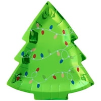 Божиќно дрво за време на празници, божиќна хартија, чинија за вечера, 8CT зелена фолија, плочи во форма на