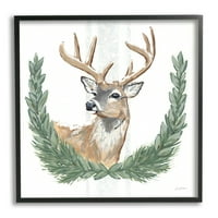 Sulpell Industries Elegant Deer Antlers Laurels Portreate Portreate бела цртежи во позадина црна врамена уметничка печатена wallидна уметност, 12x12