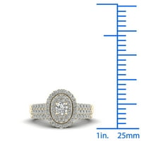 1 2CT TDW Diamond 10K жолто злато двојно ореол невестински сет