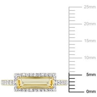 Miabella Women's'sims 1- Carat T.G.W. Багет-се-агтрин и тркалезен бел сафир жолт златен блиц, позлатен сребрен ореол прстен