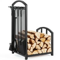 EasyFashion Rack Firewood со алатки, црно