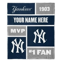 Yorkујорк Јанкис MLB Colorblock Персонализиран свилен допир 50 60 Фрли ќебе