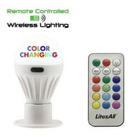 Litezall COB LED Porta Porta Bulb Color Промена на далечински управувачки светлосни лумени AAA батерии