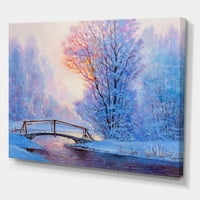 Зимски пејзаж со мост и речно сликарско платно уметнички принт