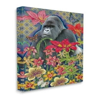 Stuple industries gorilla стои зад тропските флорали геометриска шема платно wallидна уметност, 40, дизајн