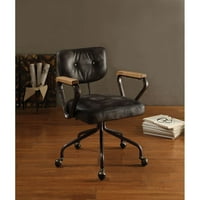 Класичен салон стол, канцелариски стол Аукфа во гроздобер виски од кожени жито, биро столици со трка на тркала,